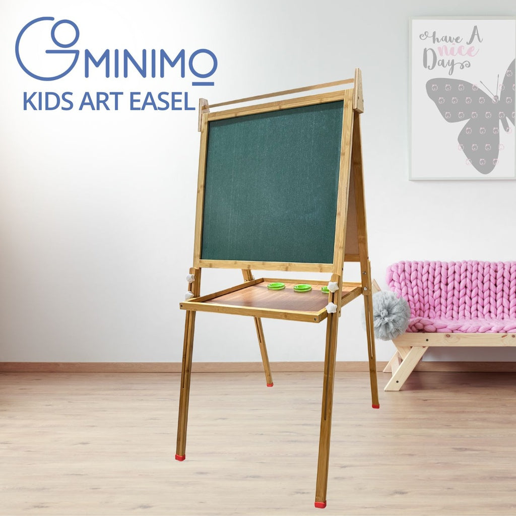 Bamboo Kids Dual-Sided Art Easel with Painting and Drawing Accessories