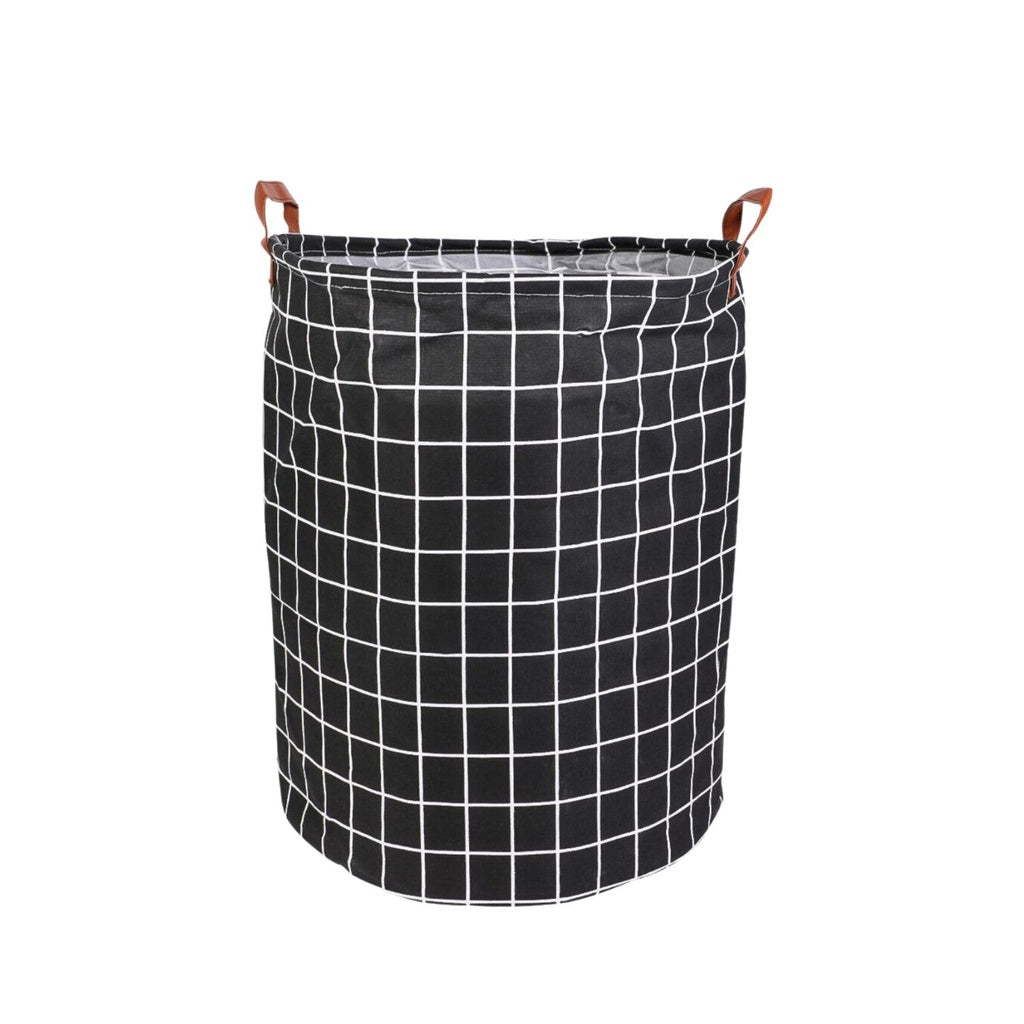 Laundry Basket Round Foldable (Black Square)