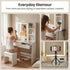 LED Dressing Table – Hollywood Makeup Mirror, Glass Top, 5 Drawers, Charging Station