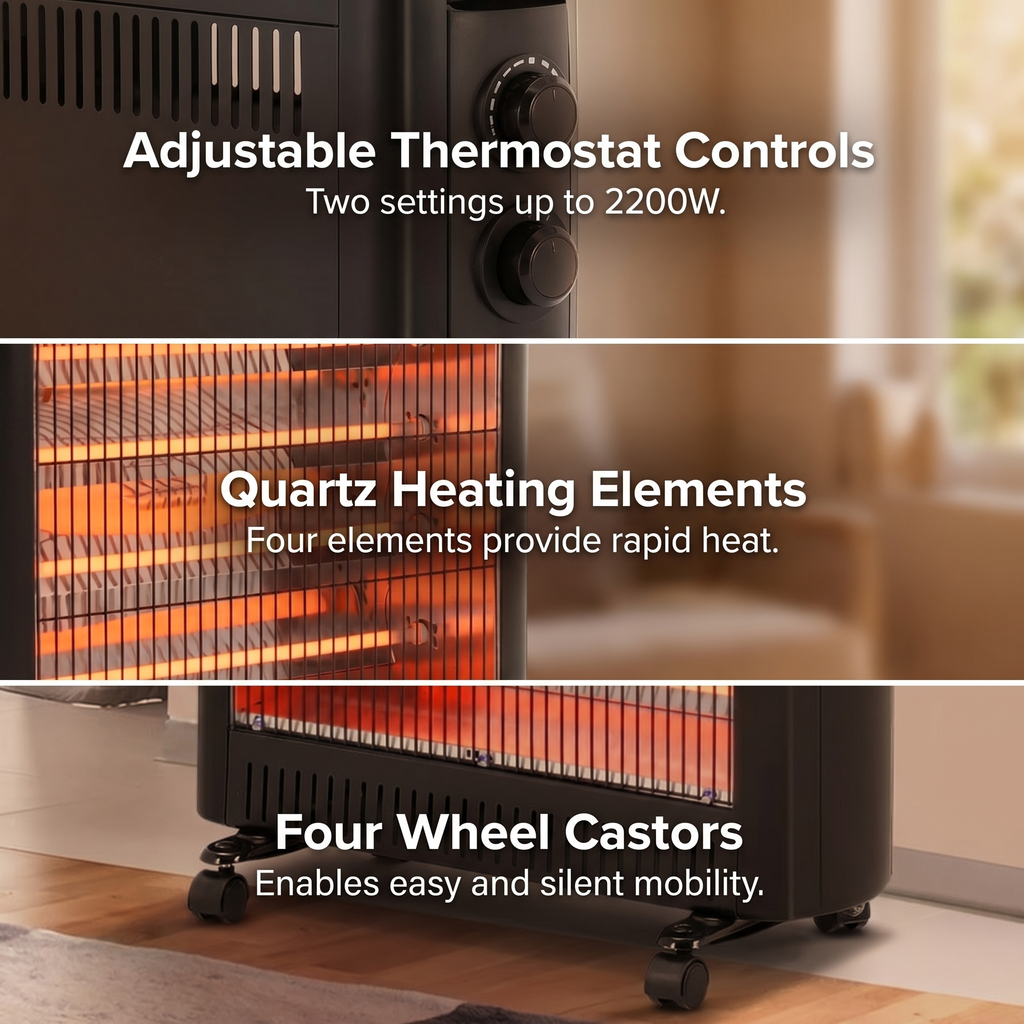 Infrared Quartz Electric Radiant Heater – 2200W Portable Freestanding Panel