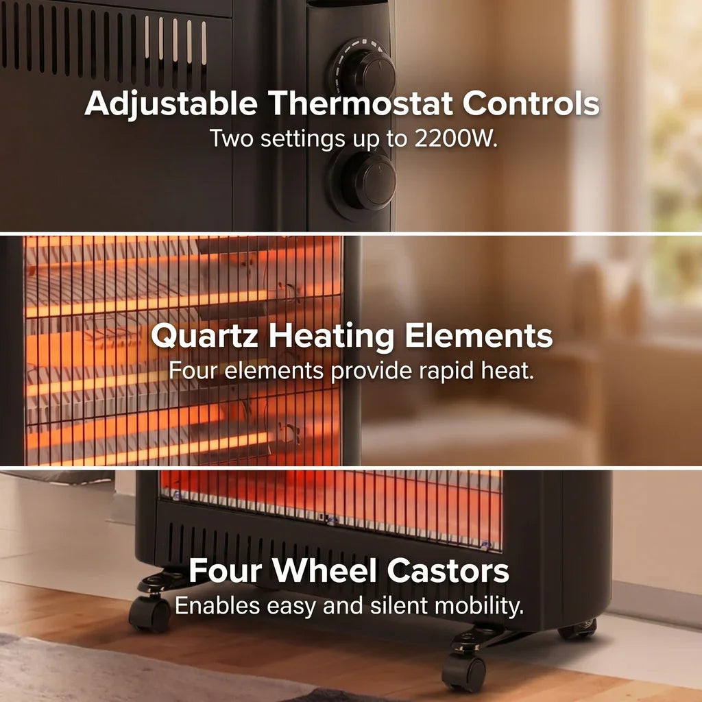 Infrared Quartz Electric Radiant Heater – 2200W Portable Freestanding Panel