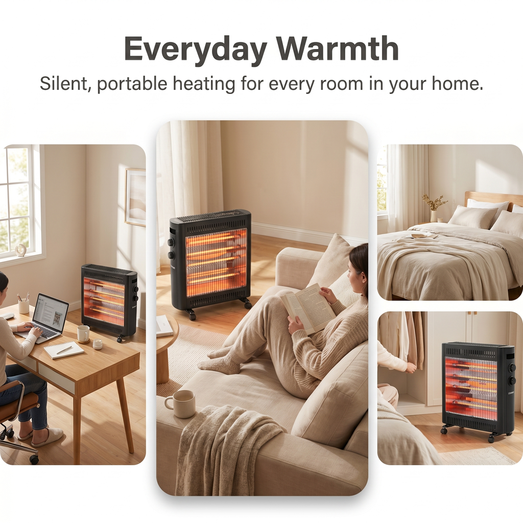 Infrared Quartz Electric Radiant Heater – 2200W Portable Freestanding Panel