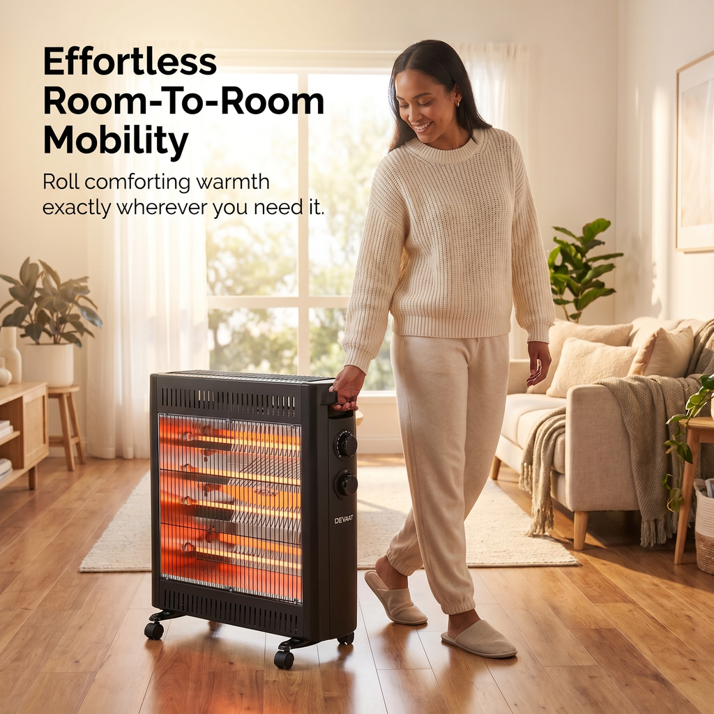 Infrared Quartz Electric Radiant Heater – 2200W Portable Freestanding Panel