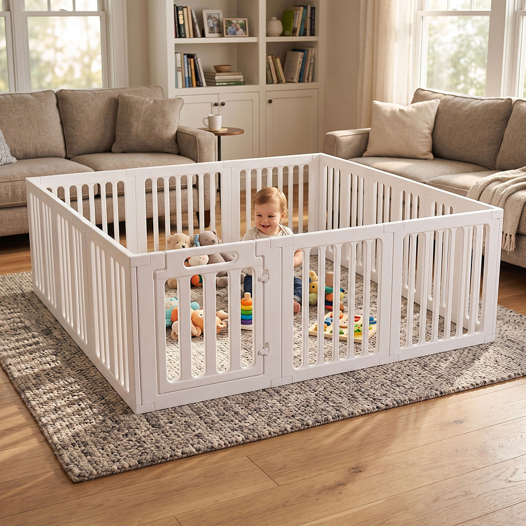 BoPeep Large Baby Playpen HDPE Safety Fence with 36 Suction Cups Indoor White-2100034971078103047