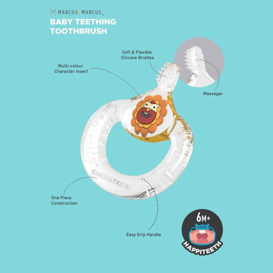Marcus & Marcus- 6M+ Baby Teething Toothbrush Marcus the Lion- Red