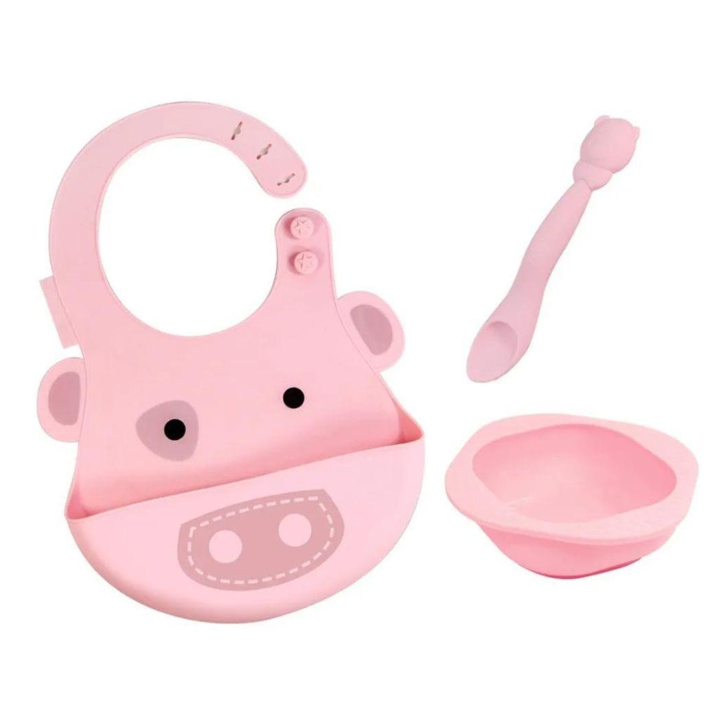 Marcus & Marcus-Baby Silicone Feeding Gift Set Pocky the Pig-Pink