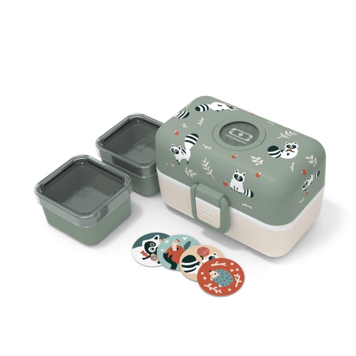 Monbento Tresor Graphic Kids's Bento Box- Green Raccoon Green Raccoon