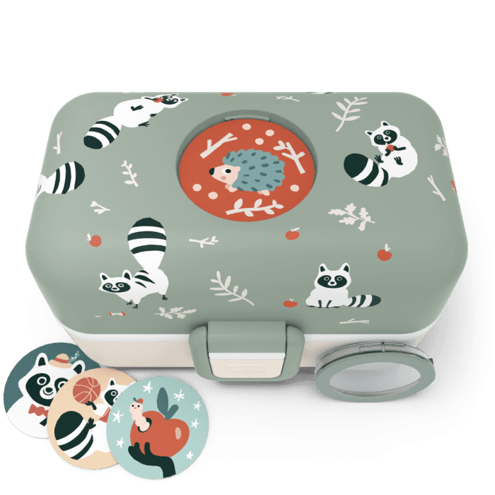 Monbento Tresor Graphic Kids's Bento Box- Green Raccoon Green Raccoon