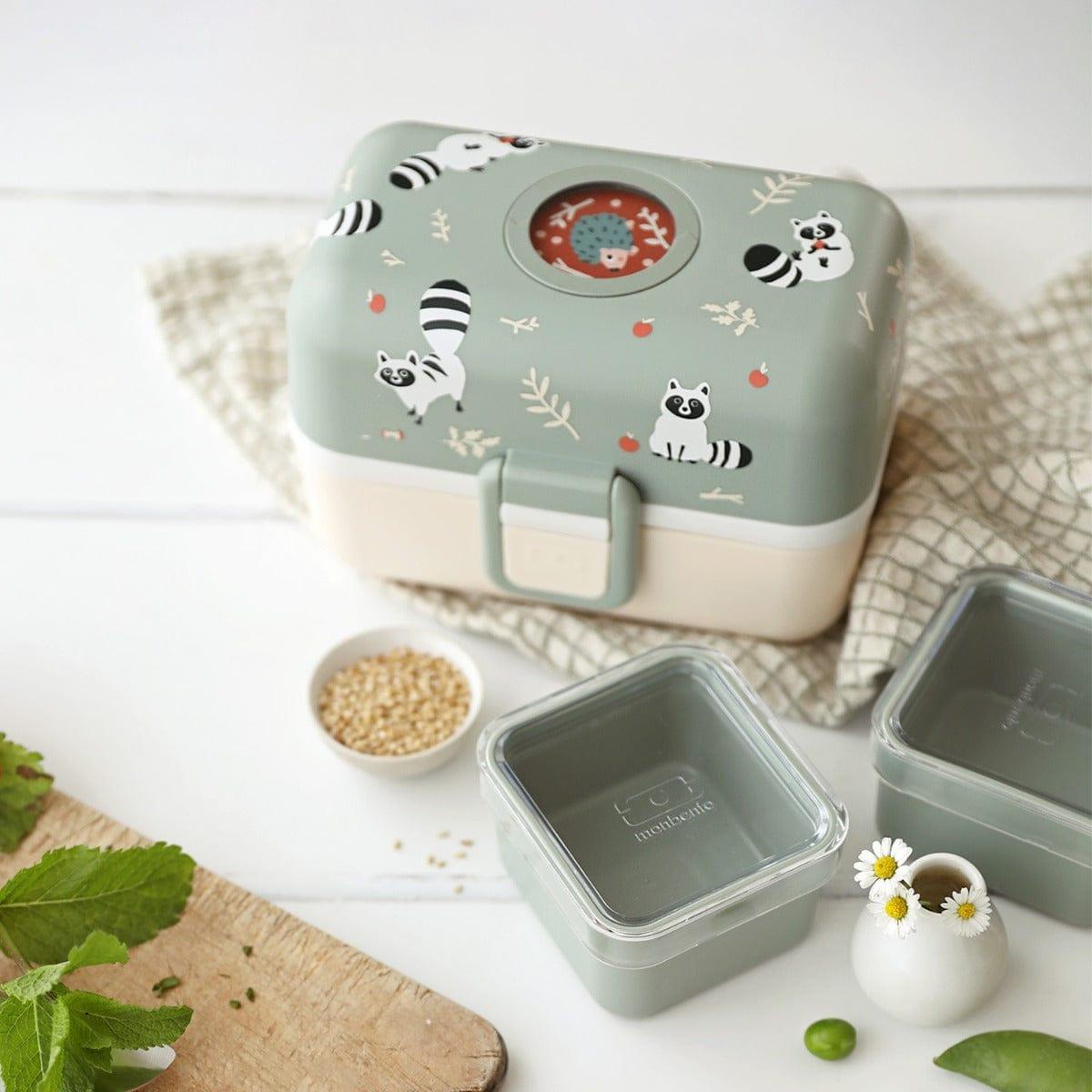 Monbento Tresor Graphic Kids's Bento Box- Green Raccoon Green Raccoon