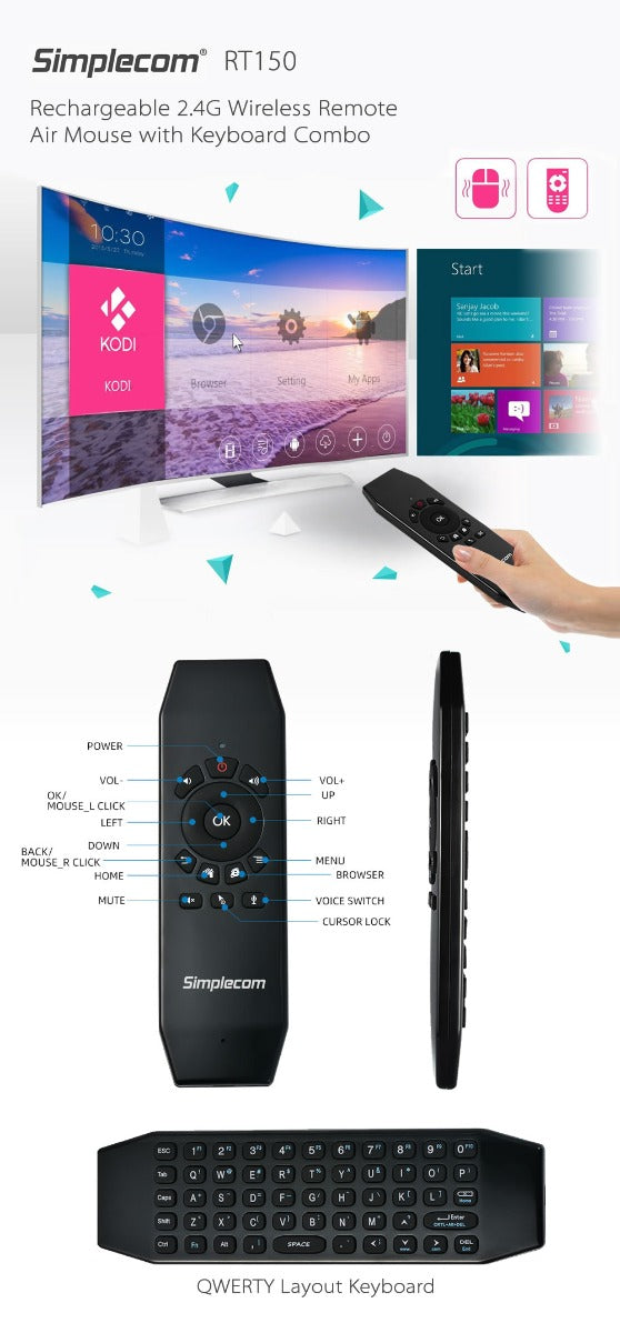 RT150 2.4GHz Wireless Remote Air Mouse Keyboard with IR Learning