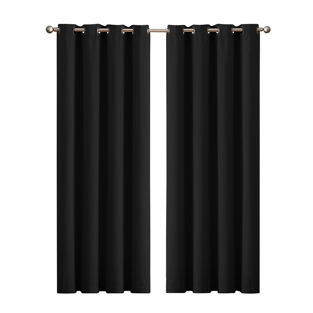 2x Blockout Curtains Panels 3 Layers Black 140 x 160 cm