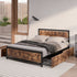 Metal Bed Frame Queen Mattress Base Platform Wooden 4 Drawers Industrial