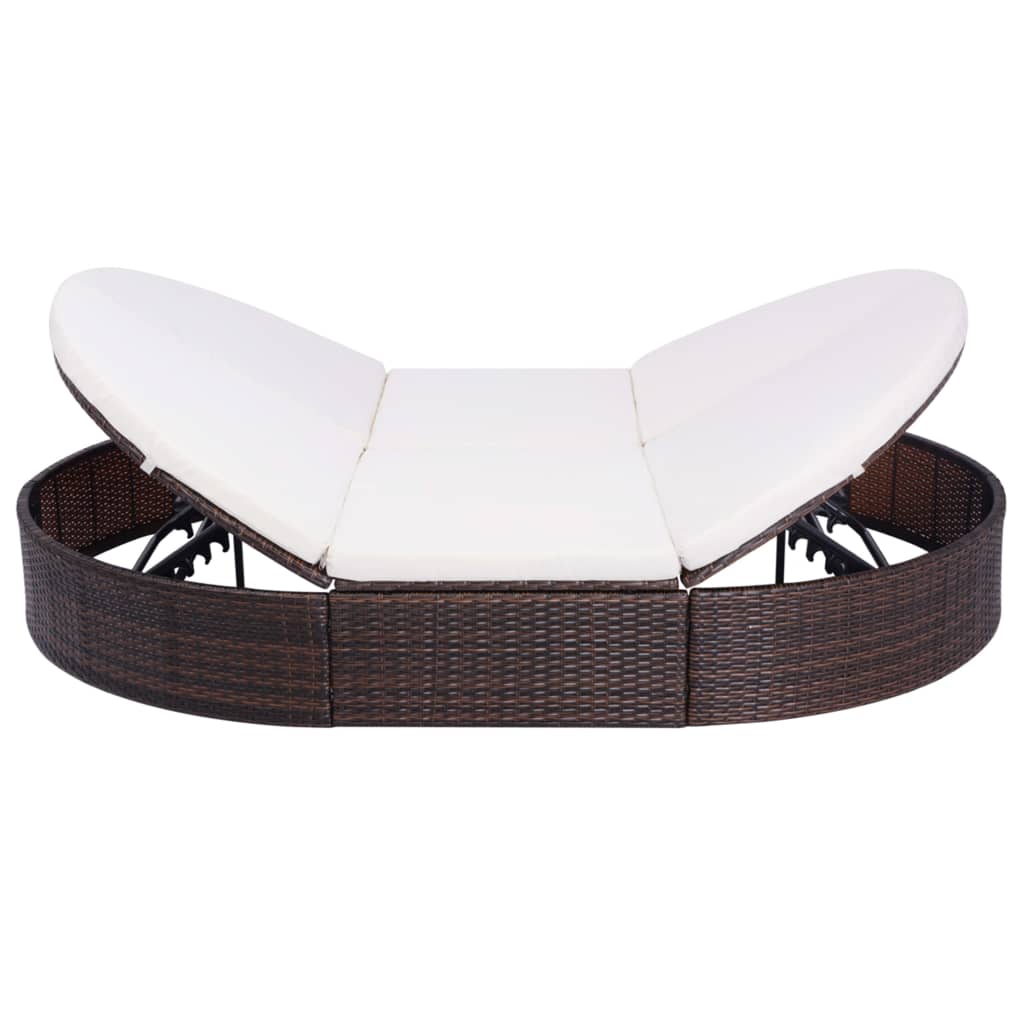Outdoor Lounge Bed with Cushion Poly Rattan Brown
