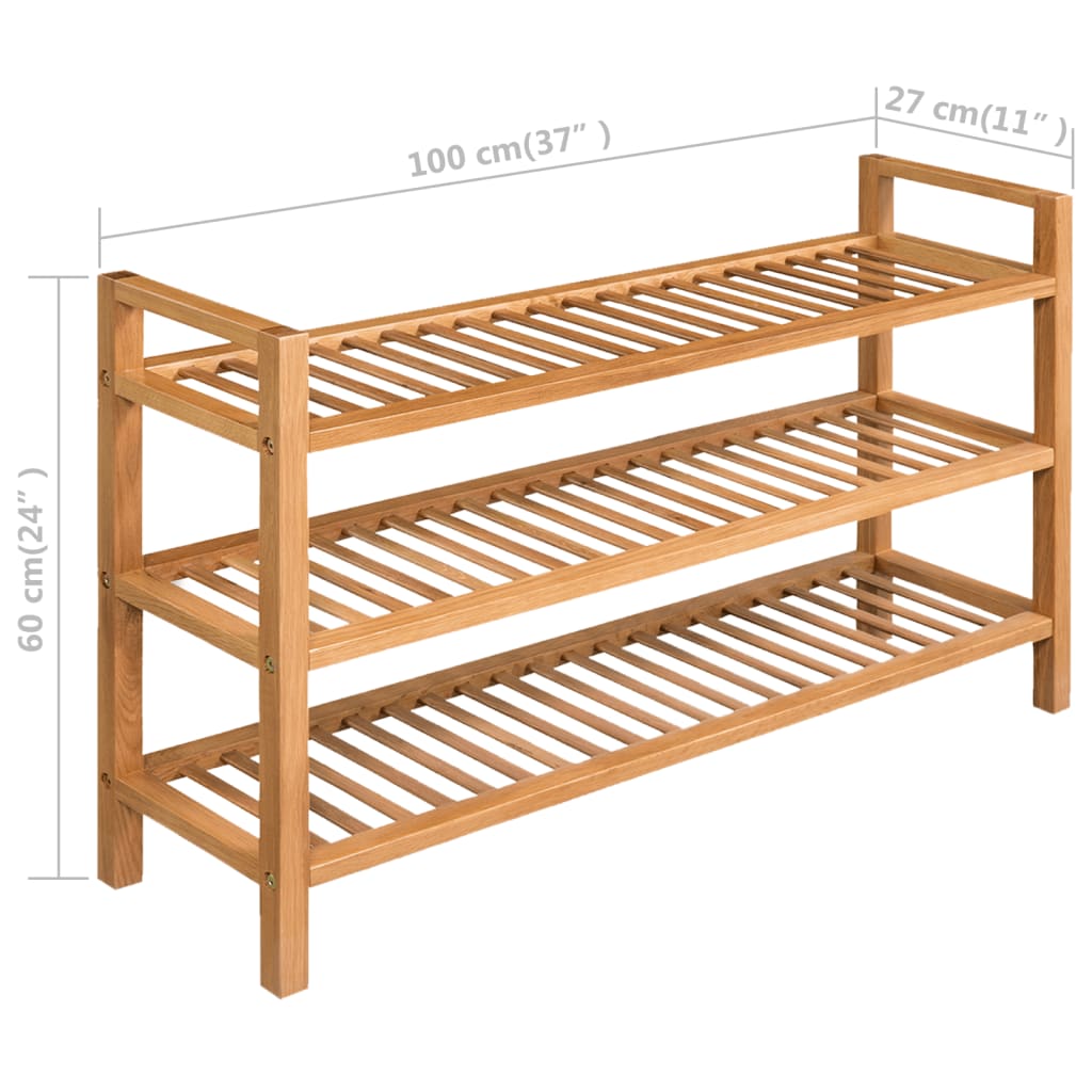 Shoe Rack with 3 Shelves 100x27x60 cm Solid Oak Wood