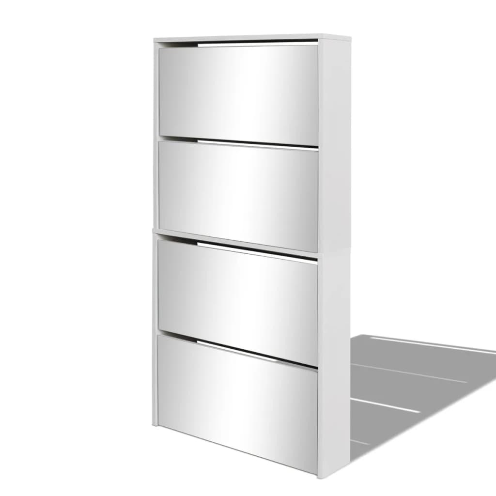 Shoe Cabinet 4-Layer Mirror White 63x17x134 cm