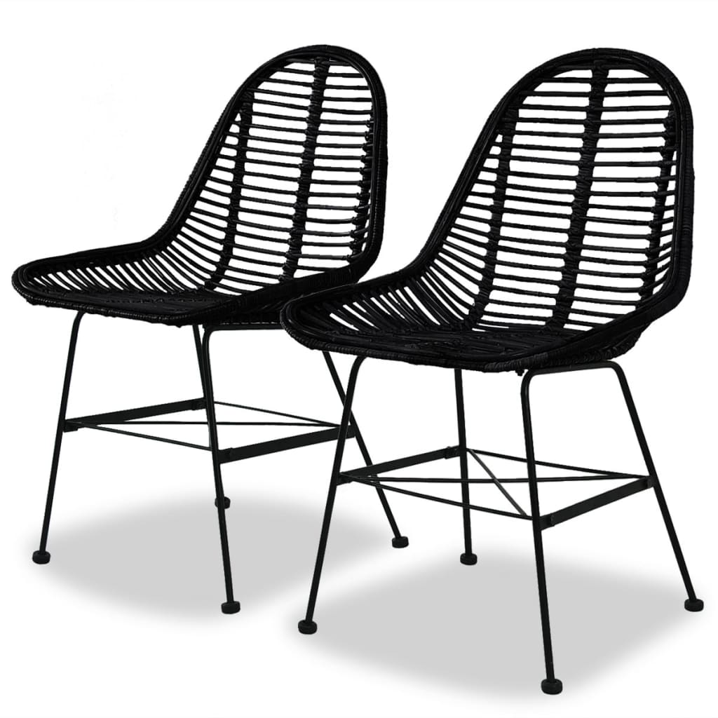 Dining Chairs 2 pcs Black Natural Rattan