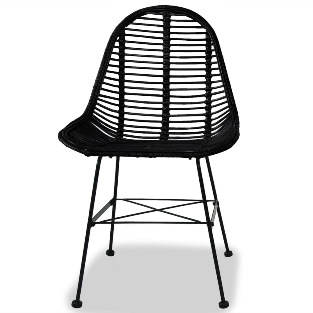 Dining Chairs 2 pcs Black Natural Rattan