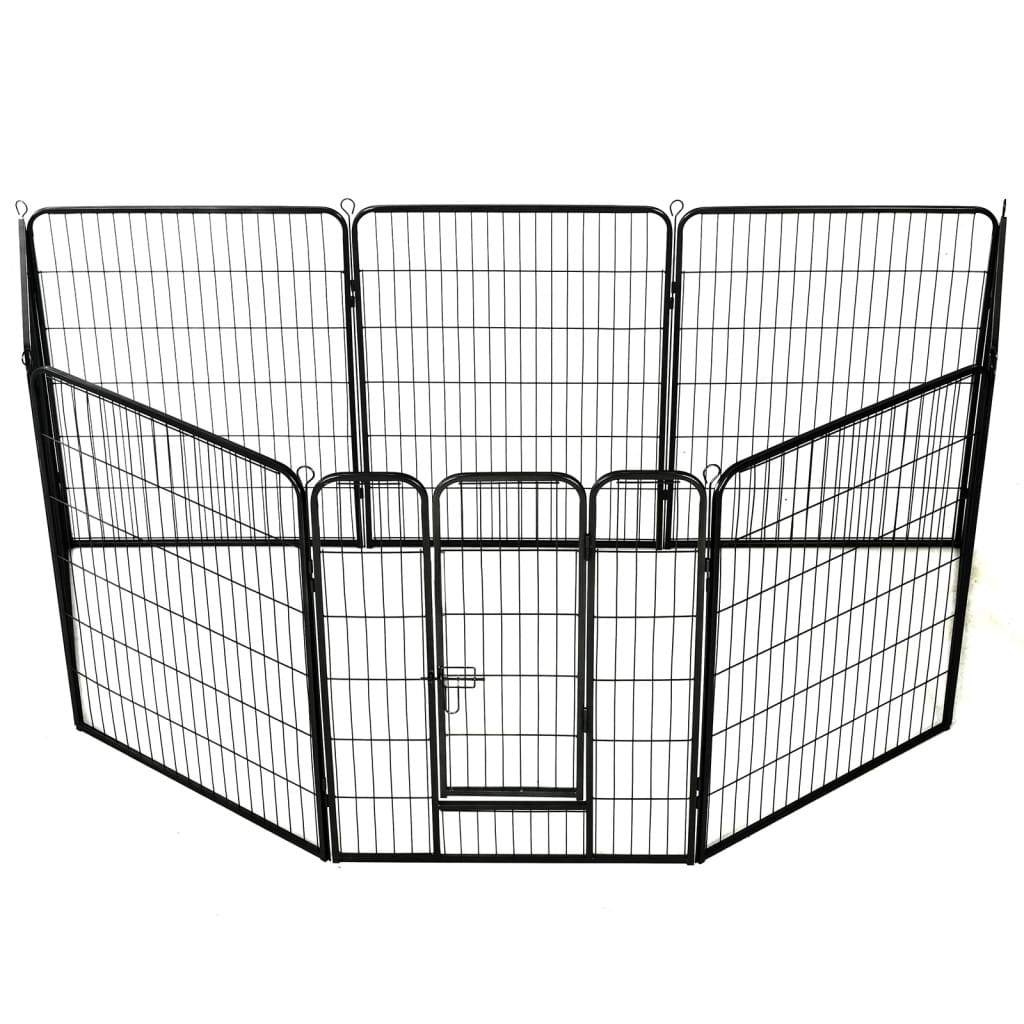 Dog Playpen 8 Panels Steel 80x100 cm Black