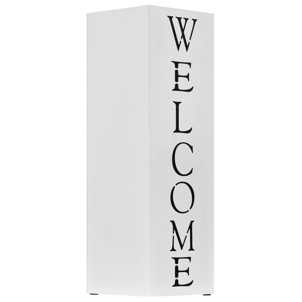 Umbrella Stand Welcome Steel White