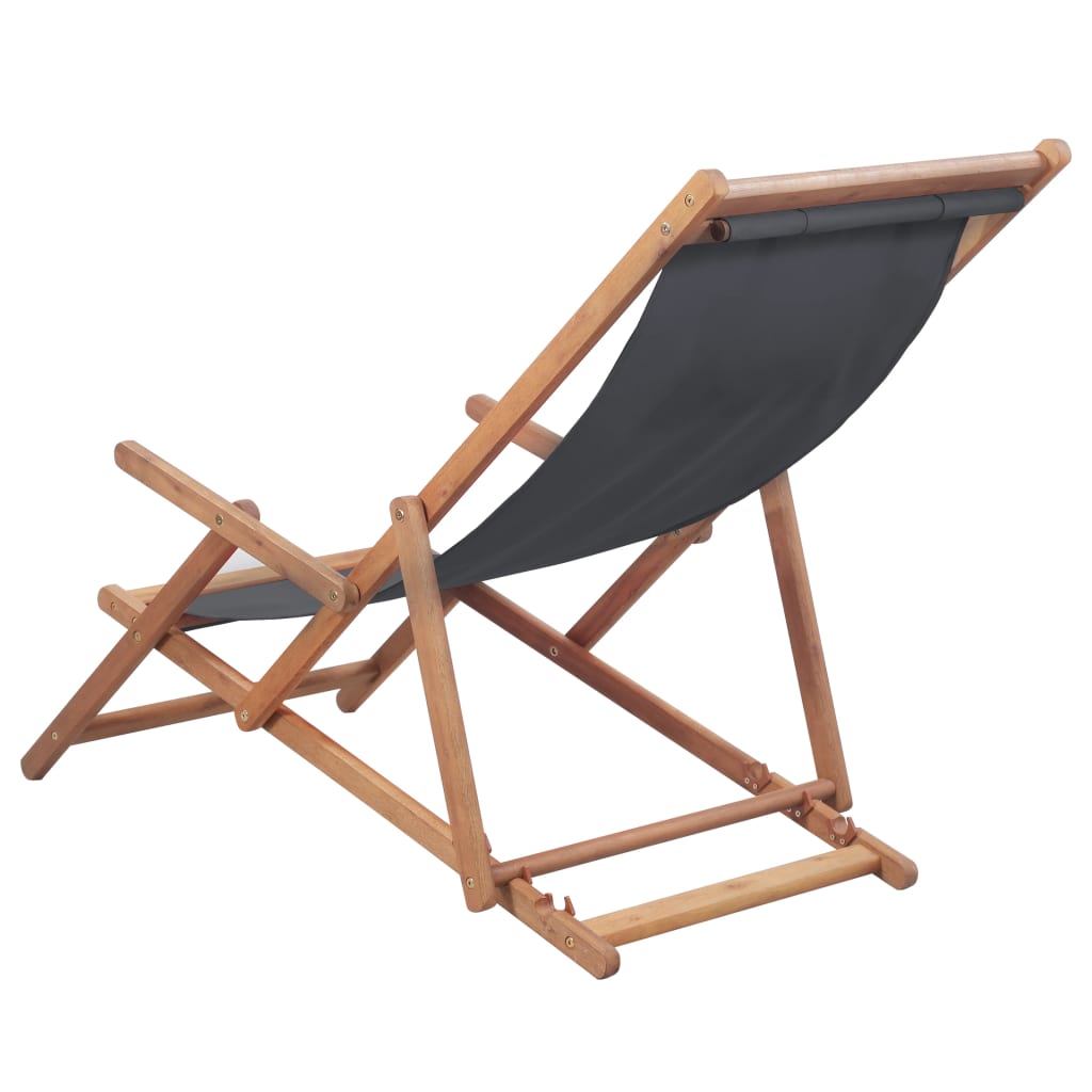 Folding Beach Chair Fabric and Wooden Frame Grey