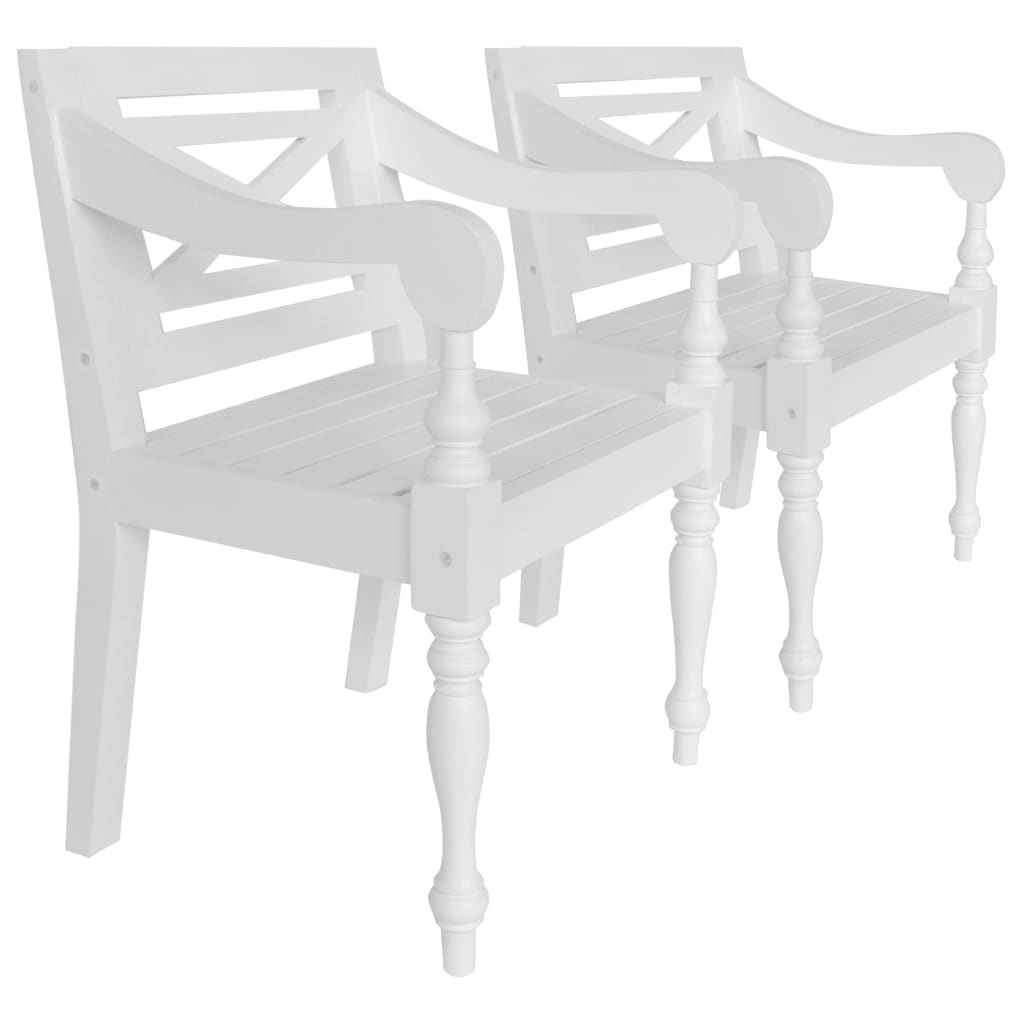 Batavia Chairs 2 pcs White Solid Mahogany Wood