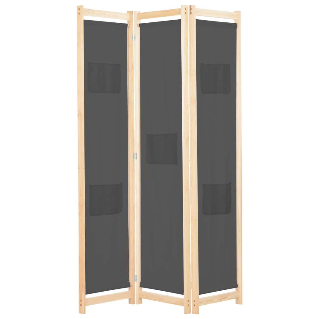 3-Panel Room Divider Grey 120x170x4 cm Fabric