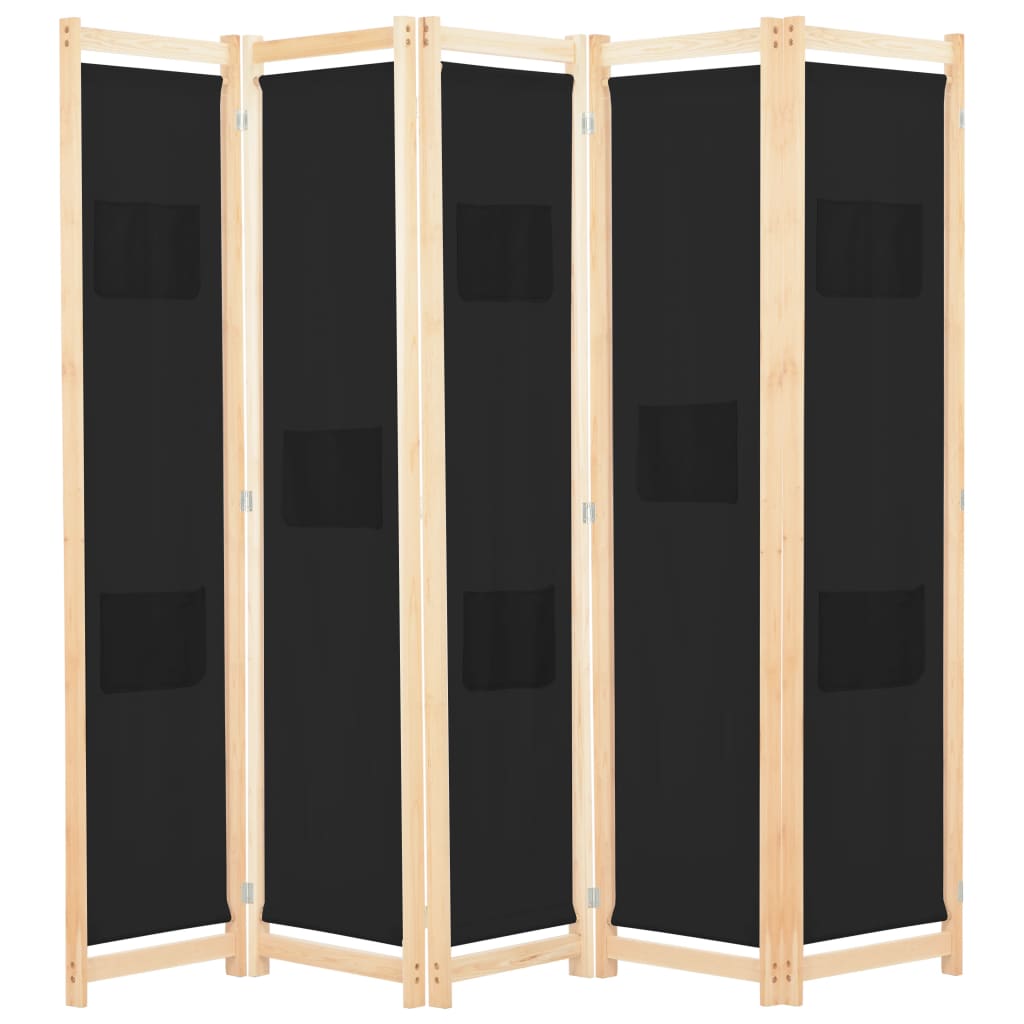 5-Panel Room Divider Black 200x170x4 cm Fabric