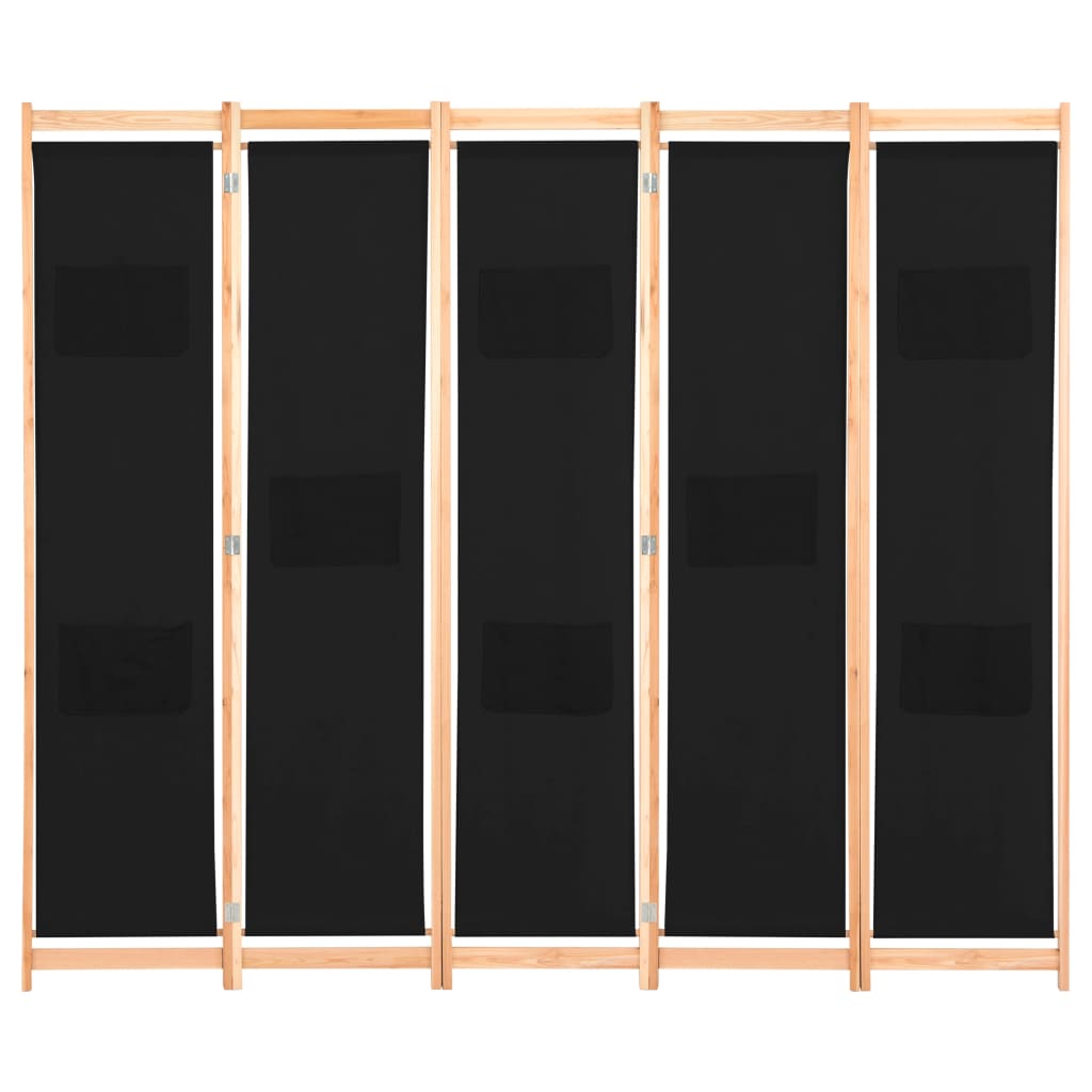 5-Panel Room Divider Black 200x170x4 cm Fabric