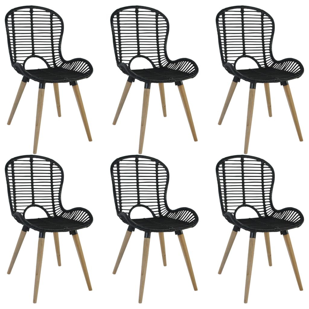 Dining Chairs 6 pcs Black Natural Rattan