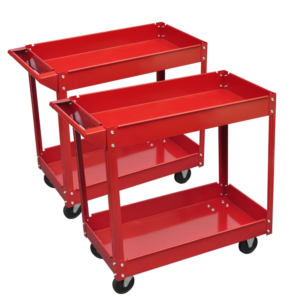 2 x Workshop Tool Trolley 100 kg 2 Shelves