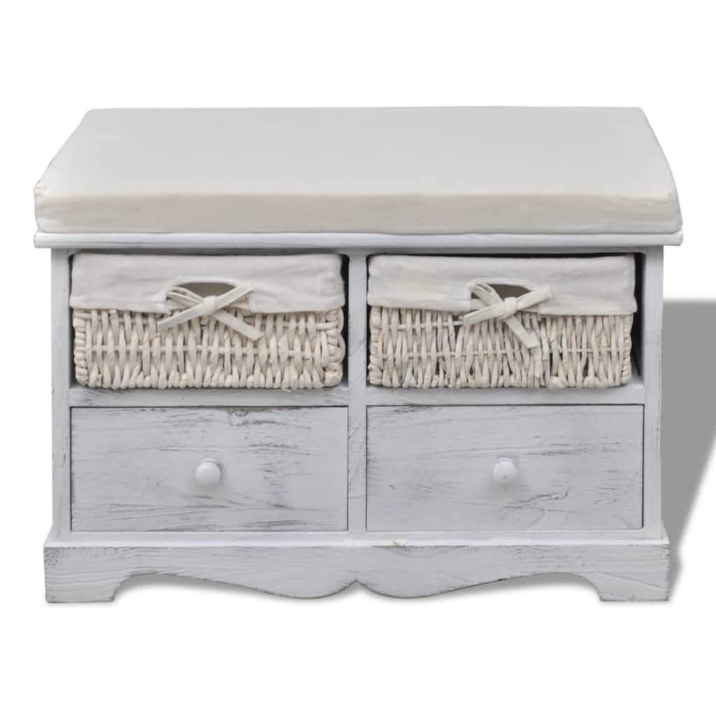 Storage Bench White  62x33x42 cm Paulownia Wood