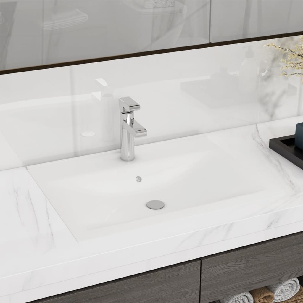 Luxury Ceramic Basin Rectangular Sink White with Faucet Hole