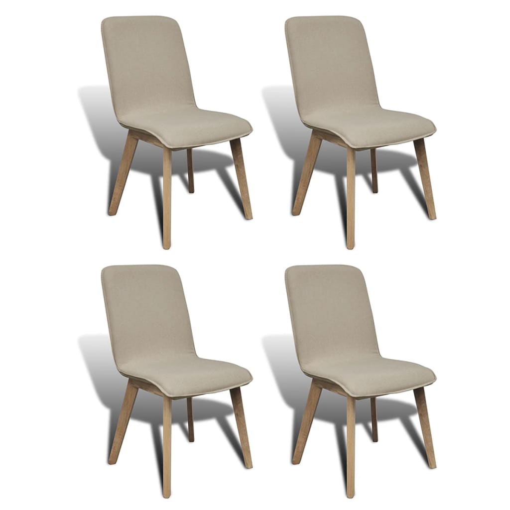 Dining Chairs 4 pcs Beige Fabric and Solid Oak Wood