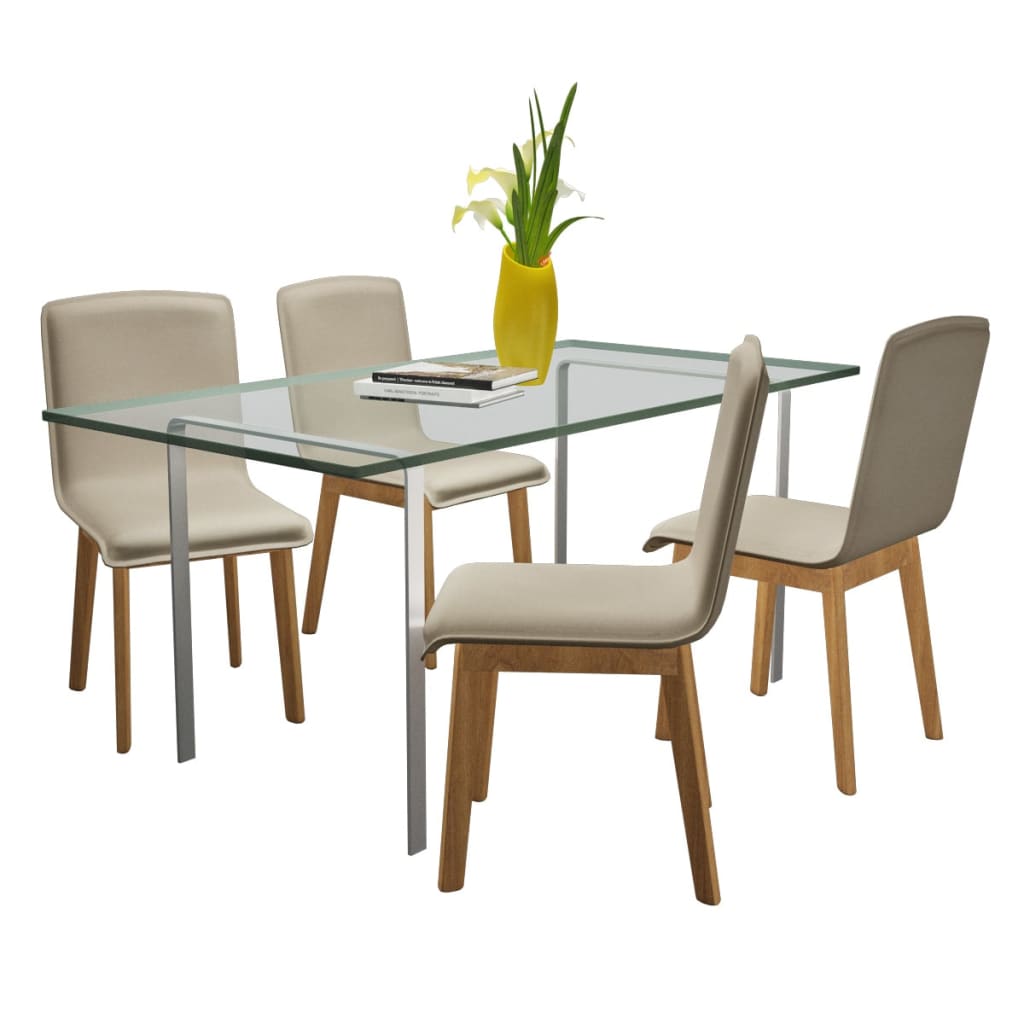 Dining Chairs 4 pcs Beige Fabric and Solid Oak Wood