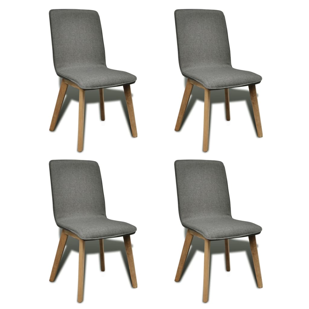 Dining Chairs 4 pcs Light Grey Fabric and Solid Oak Wood