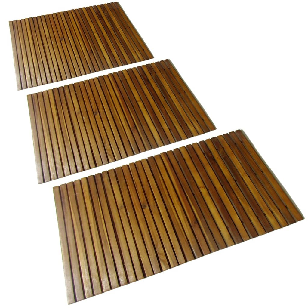 3 pcs Acacia Bath Mat 80 x 50 cm