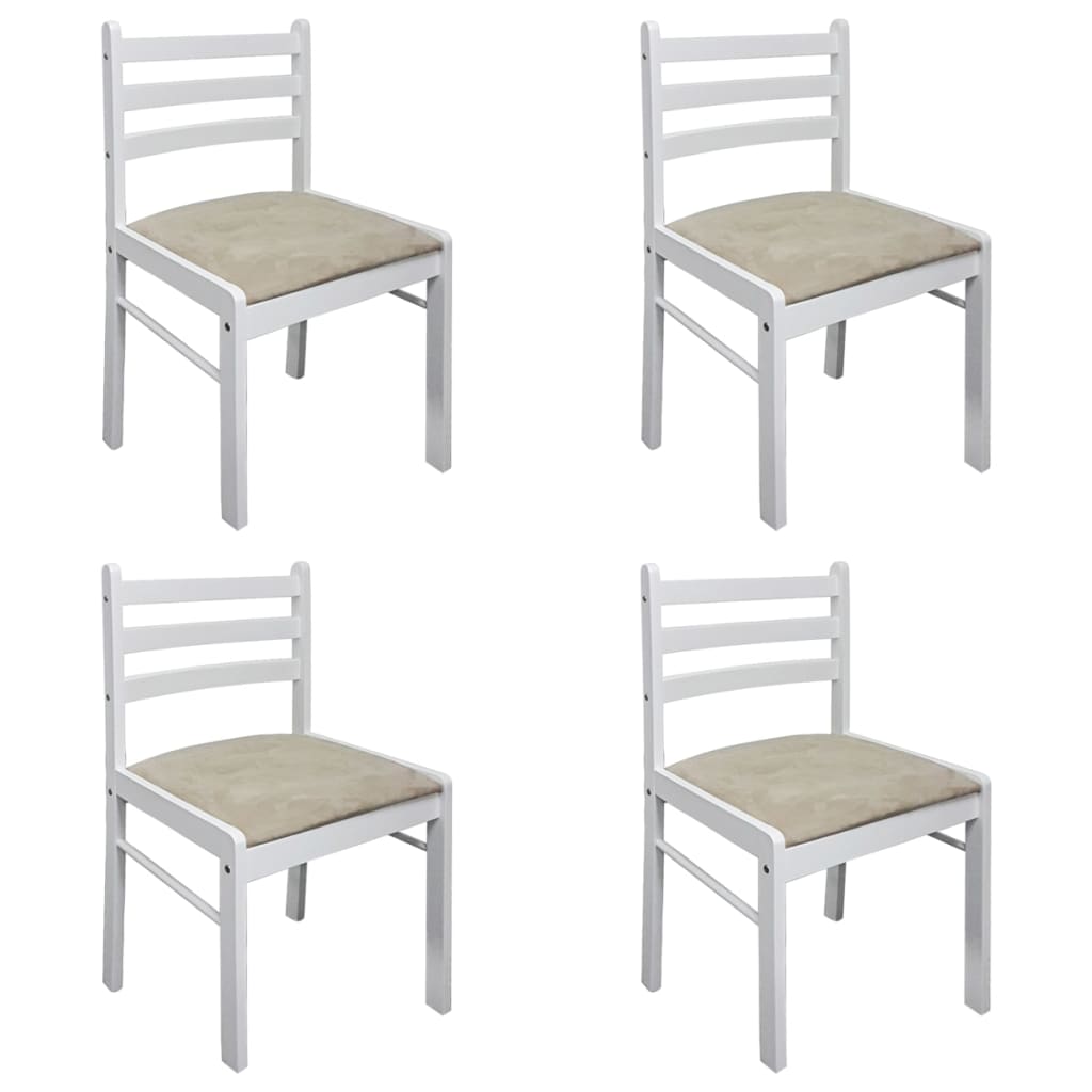 Dining Chairs 4 pcs White Solid Rubber Wood and Velvet