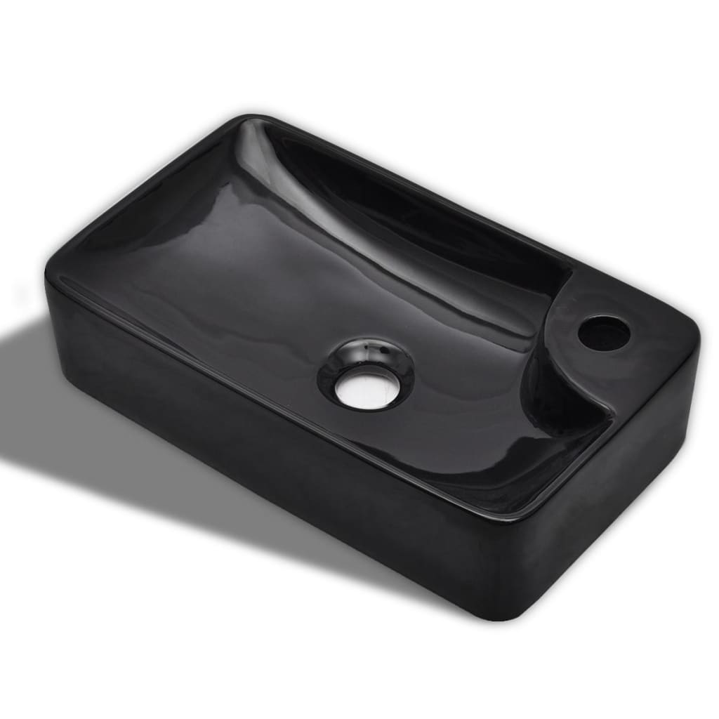 Ceramic Bathroom Sink Basin with Faucet Hole Black