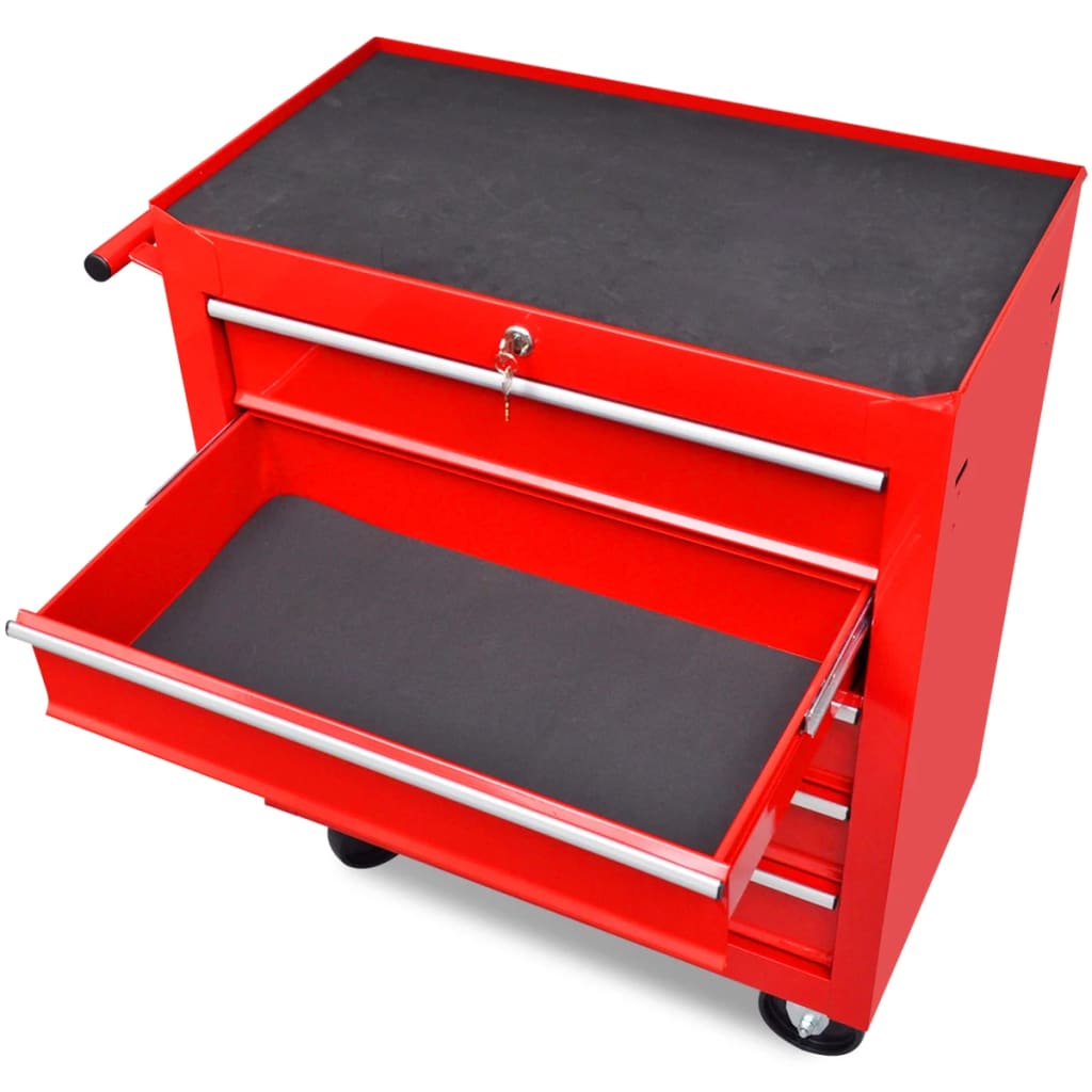 Workshop Tool Trolley 5 Drawers Red