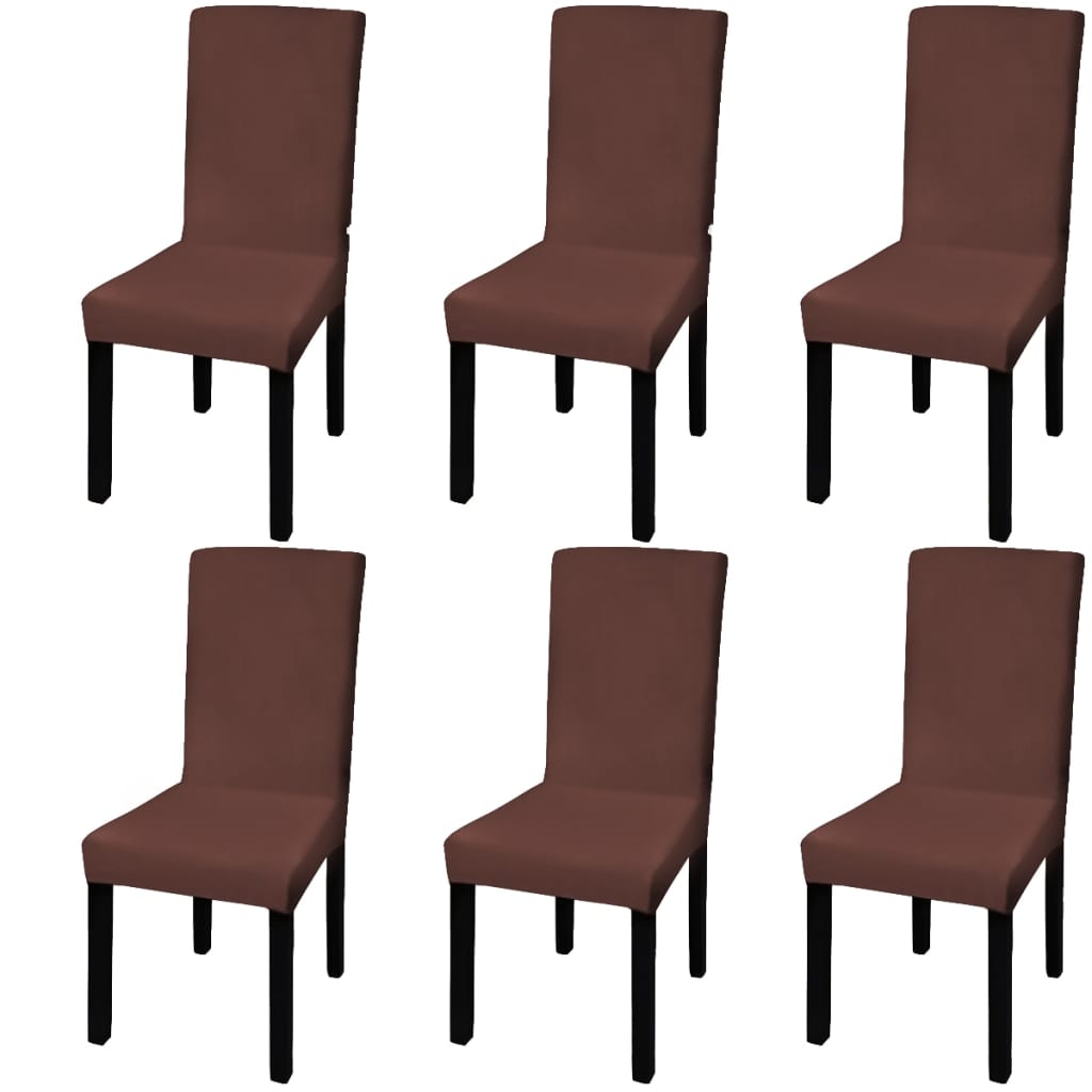 Straight Stretchable Chair Cover 6 pcs Brown