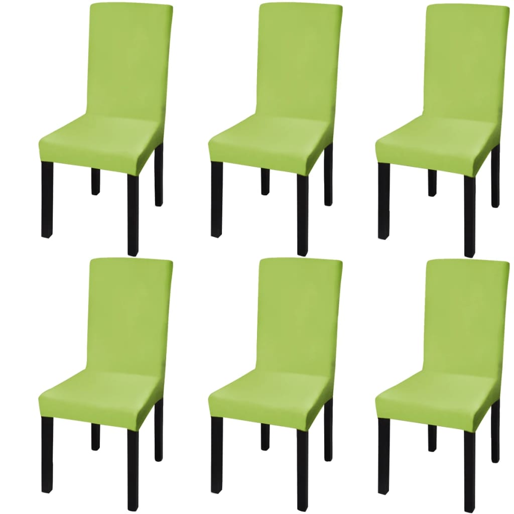 Straight Stretchable Chair Cover 6 pcs Green