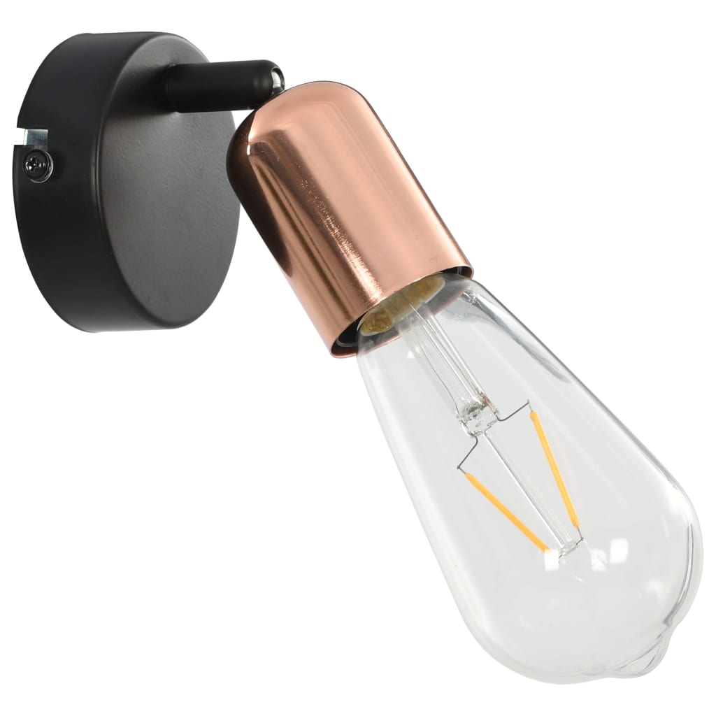 Spot Lights 2 pcs with Filament Bulbs 2 W Black and Copper E27