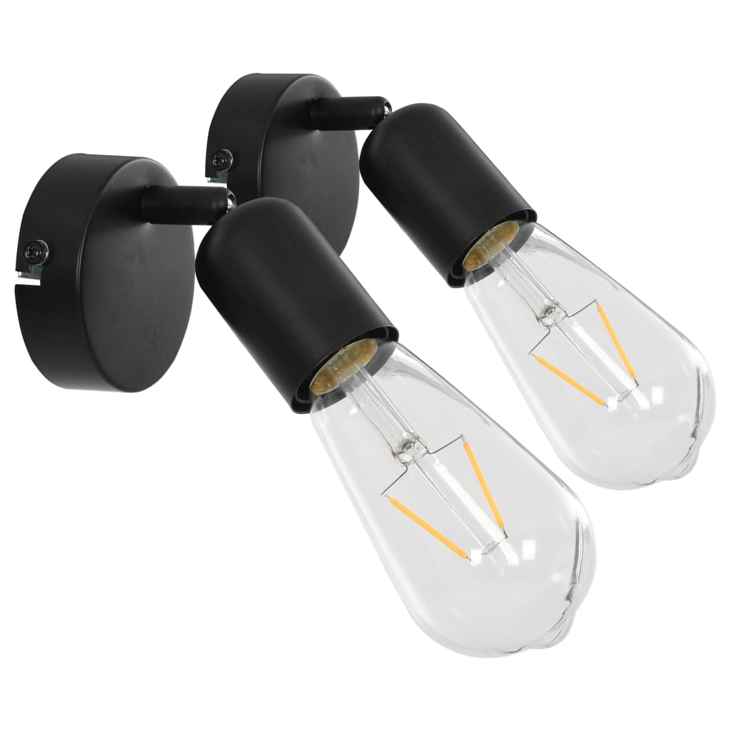 Spot Lights 2 pcs with Filament Bulbs 2 W Black E27