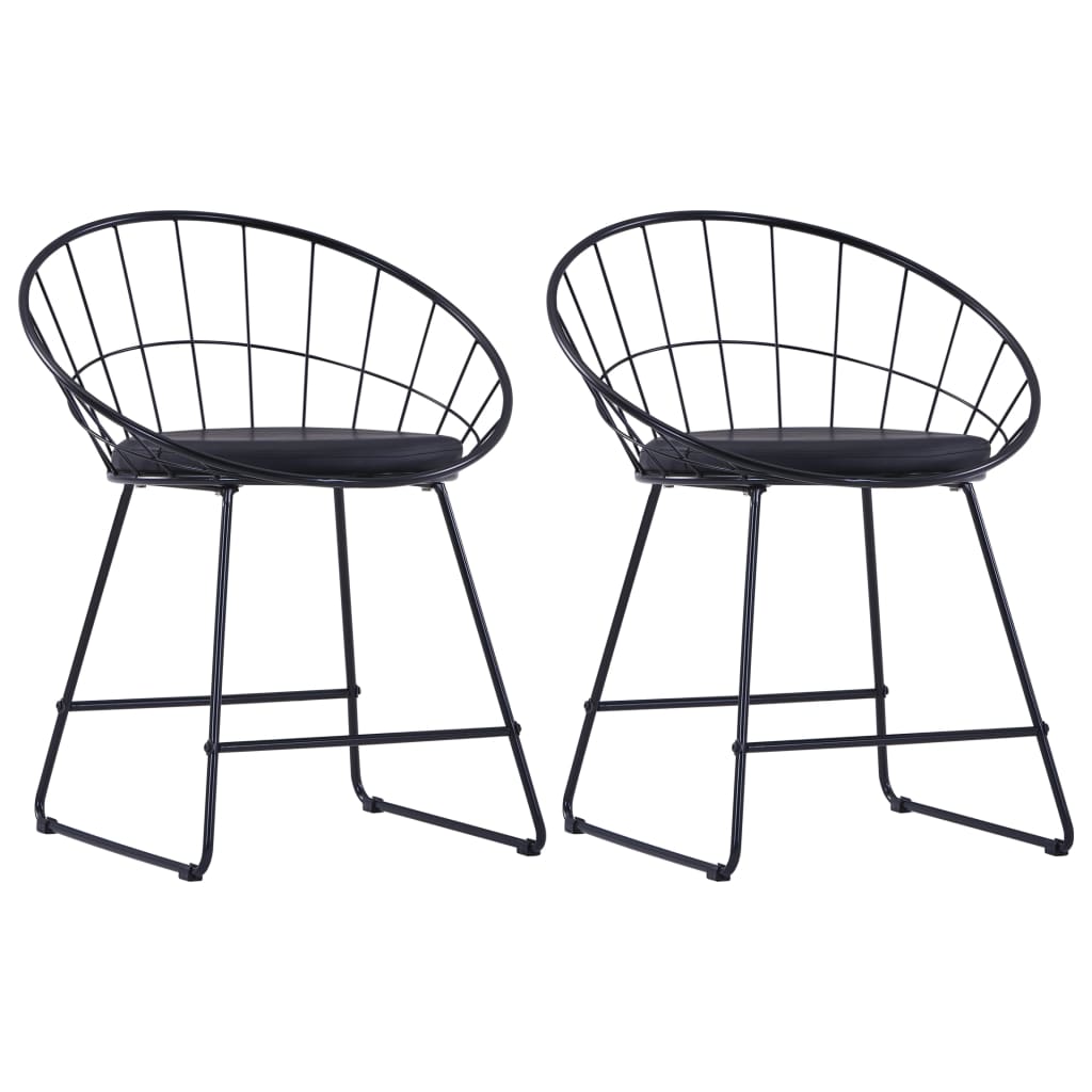 Dining Chairs with Faux Leather Seats 2 pcs Black Steel