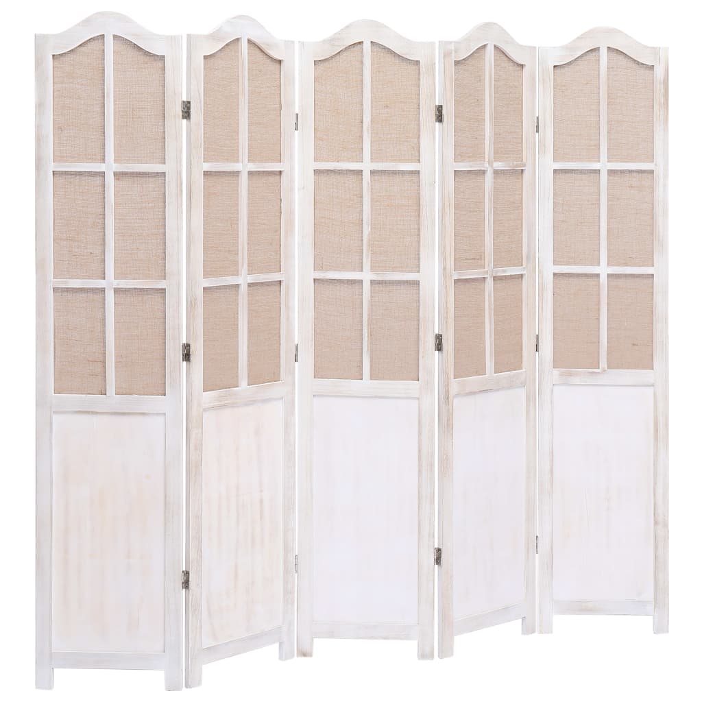 5-Panel Room Divider White 175x165 cm Fabric