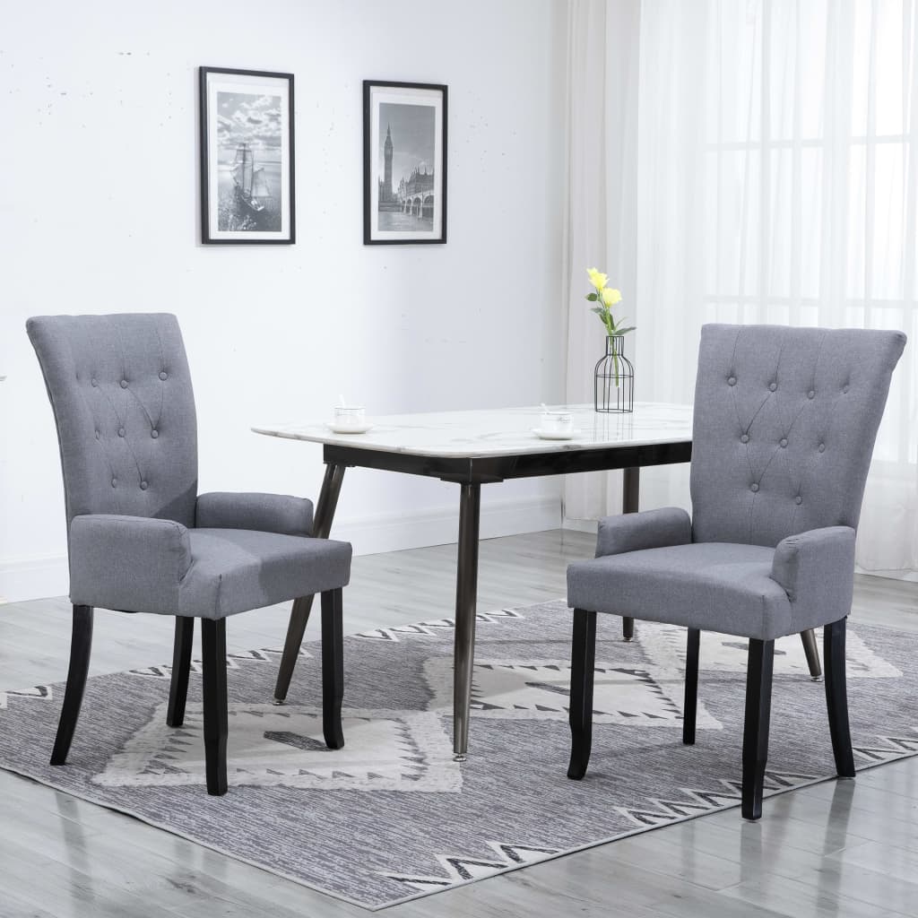 Dining Chairs with Armrests 2 pcs Light Grey Fabric