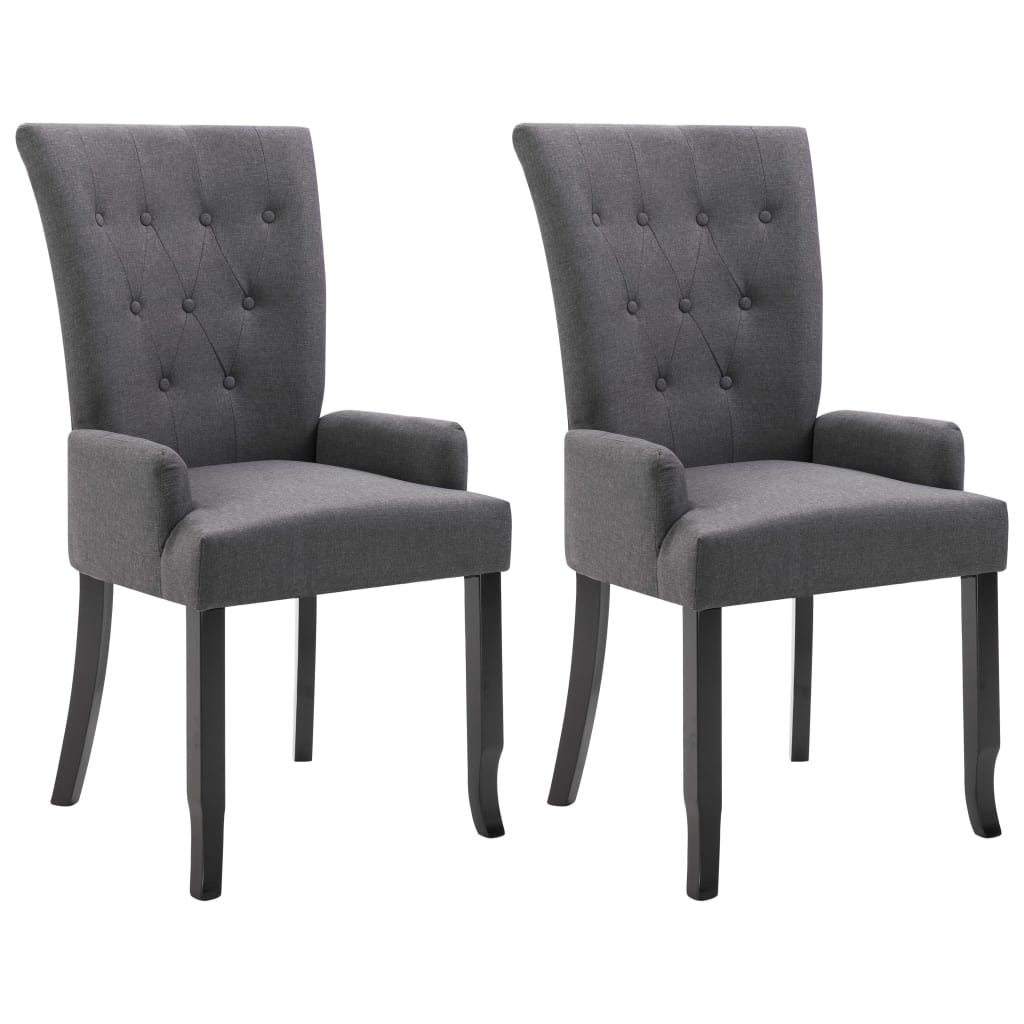 Dining Chairs with Armrests 2 pcs Dark Grey Fabric