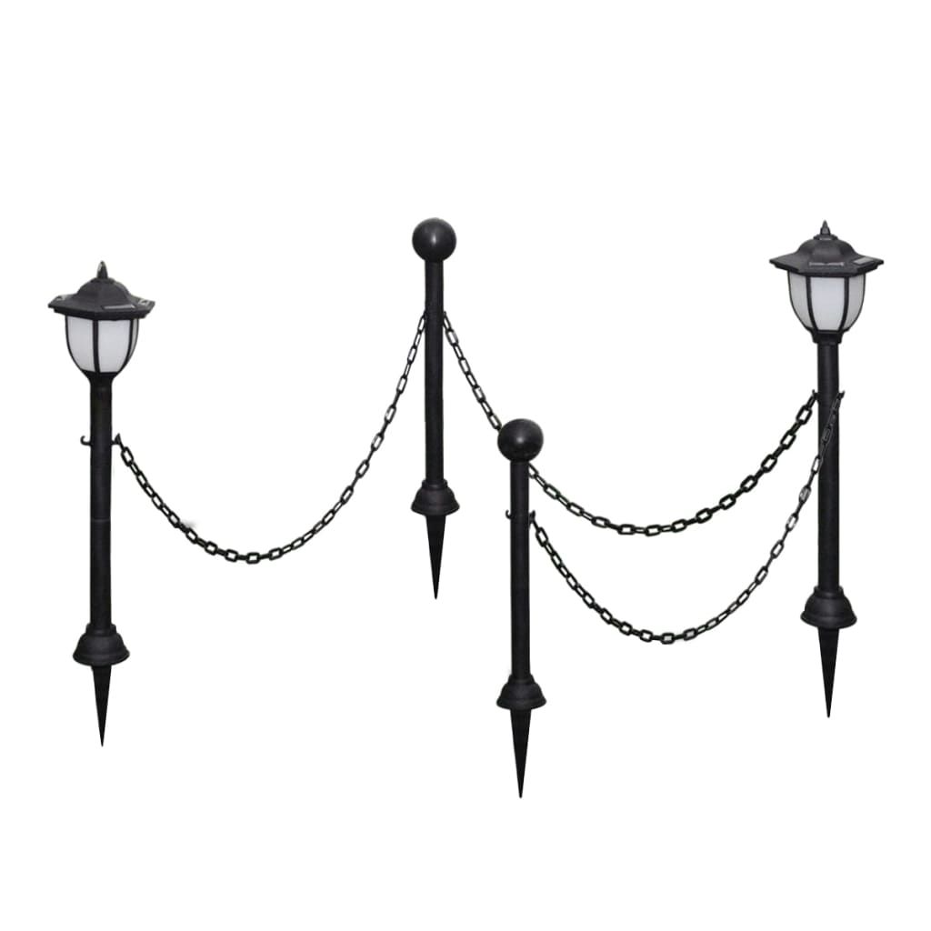 Solar Lights 4 pcs with Chain Fence and Poles