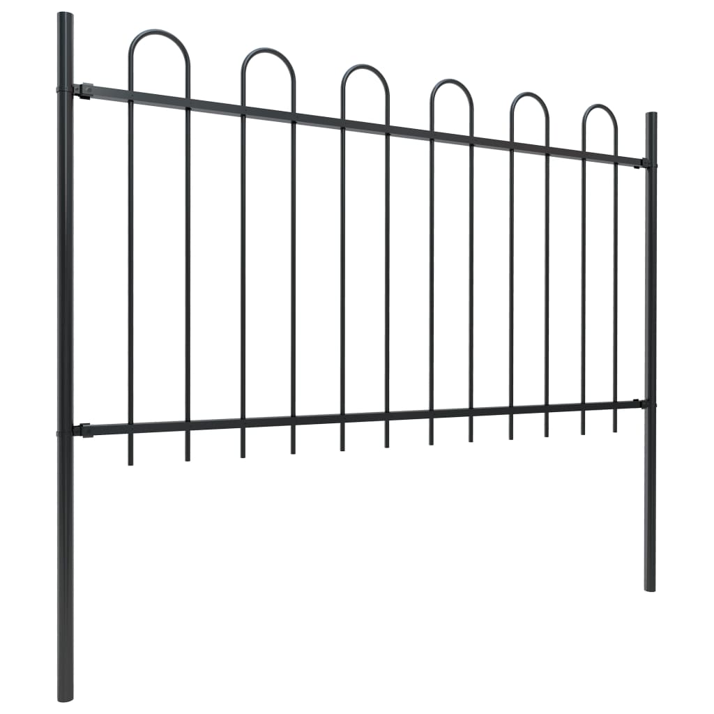 Garden Fence with Hoop Top Steel 8.5 m Black