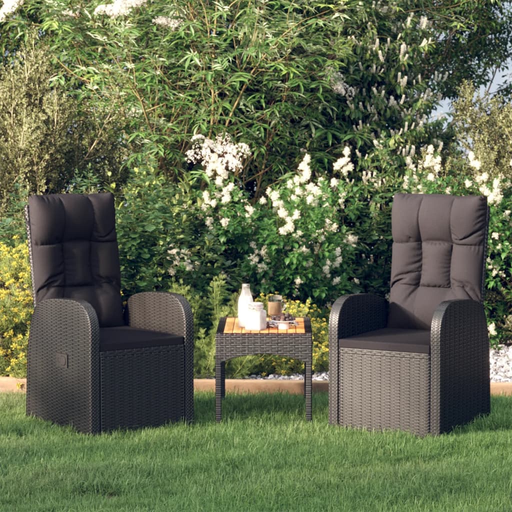 Reclining Garden Chairs 2 pcs with Cushions Poly Rattan Black